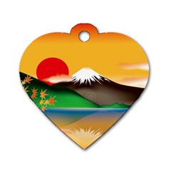 Mount Fuji Japan Lake Sun Sunset Dog Tag Heart (one Side) by Pakrebo