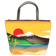 Mount Fuji Japan Lake Sun Sunset Bucket Bag by Pakrebo