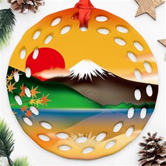 Mount Fuji Japan Lake Sun Sunset Round Filigree Ornament (two Sides) by Pakrebo