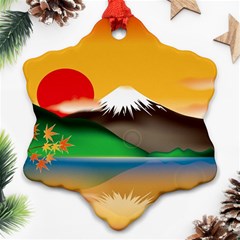 Mount Fuji Japan Lake Sun Sunset Snowflake Ornament (two Sides) by Pakrebo