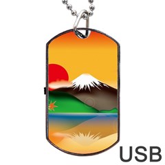 Mount Fuji Japan Lake Sun Sunset Dog Tag Usb Flash (one Side) by Pakrebo