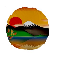 Mount Fuji Japan Lake Sun Sunset Standard 15  Premium Round Cushions by Pakrebo