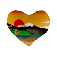 Mount Fuji Japan Lake Sun Sunset Standard 16  Premium Heart Shape Cushions by Pakrebo