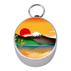 Mount Fuji Japan Lake Sun Sunset Mini Silver Compasses by Pakrebo