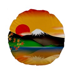 Mount Fuji Japan Lake Sun Sunset Standard 15  Premium Flano Round Cushions by Pakrebo