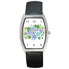 Watercolour Flowers Bouquet Spring Barrel Style Metal Watch by Pakrebo