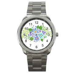 Watercolour Flowers Bouquet Spring Sport Metal Watch by Pakrebo