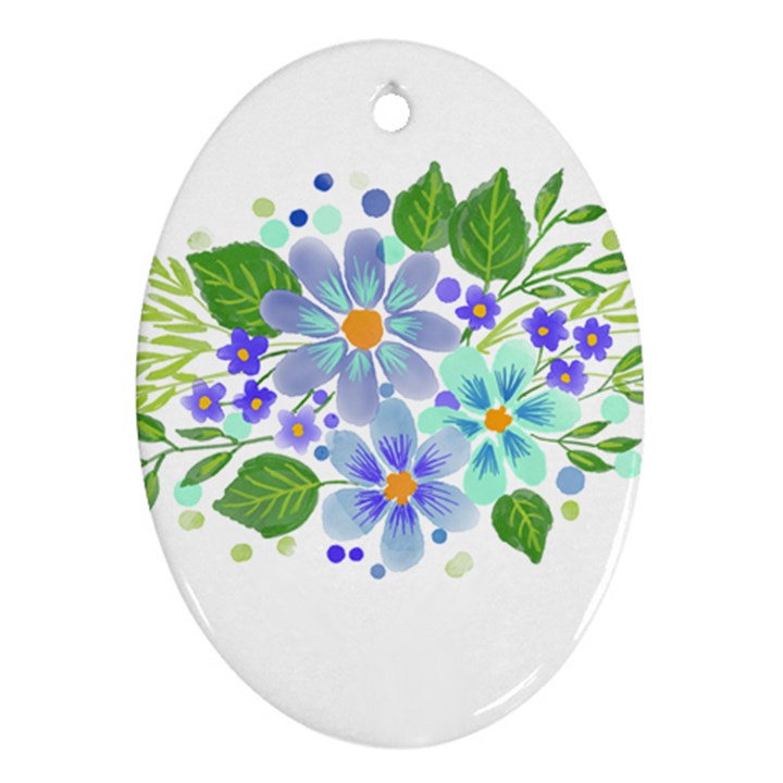 Watercolour Flowers Bouquet Spring Oval Ornament (Two Sides)