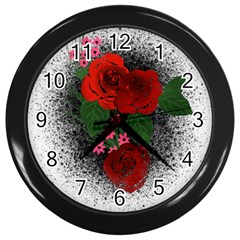 Watercolour Flowers Watercolor Roses Wall Clock (black) by Pakrebo