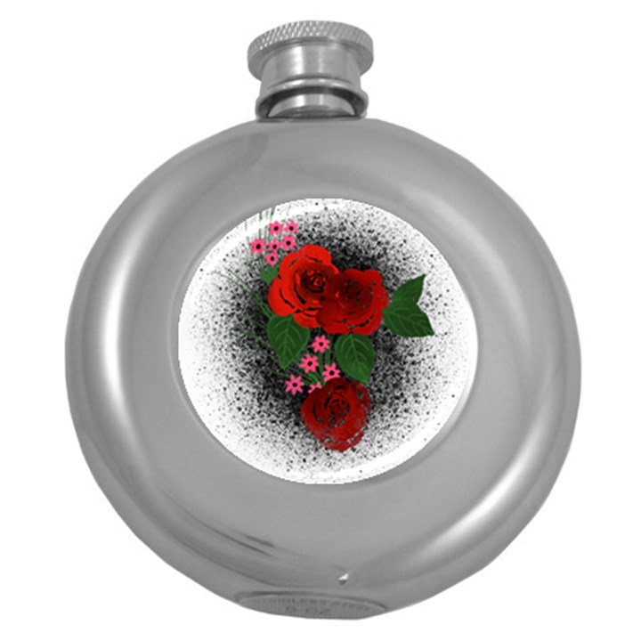 Watercolour Flowers Watercolor Roses Round Hip Flask (5 oz)