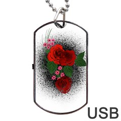 Watercolour Flowers Watercolor Roses Dog Tag Usb Flash (two Sides) by Pakrebo