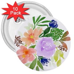 Watercolour Flowers Spring 3  Buttons (10 Pack)  by Pakrebo