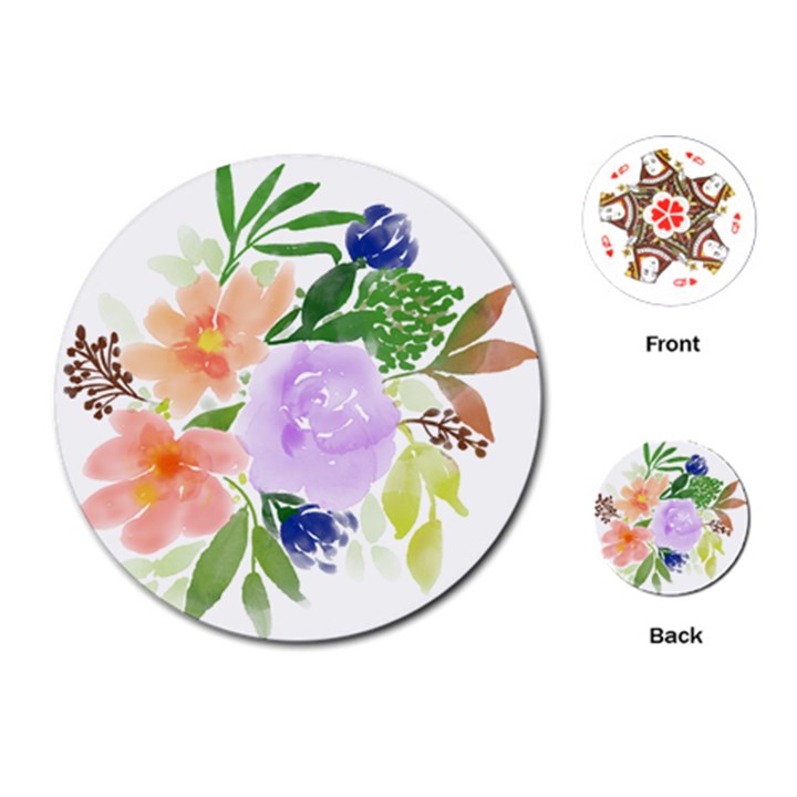 Watercolour Flowers Spring Playing Cards Single Design (Round)