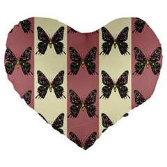 Butterflies Pink Old Old Texture Large 19  Premium Heart Shape Cushions by Pakrebo