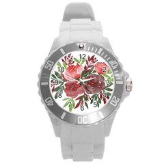 Watercolour Flowers Roses Watercolor Round Plastic Sport Watch (l) by Pakrebo