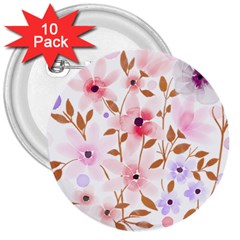 Flowers Watercolor 3  Buttons (10 Pack)  by Pakrebo