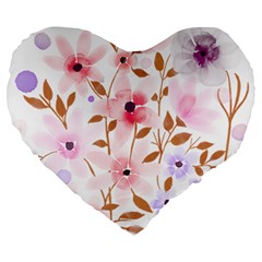 Flowers Watercolor Large 19  Premium Flano Heart Shape Cushions by Pakrebo