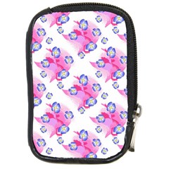 Blue Flowers On Pink Compact Camera Leather Case by bloomingvinedesign