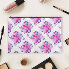 Blue Flowers On Pink Cosmetic Bag (large) by bloomingvinedesign