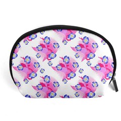 Blue Flowers On Pink Accessory Pouch (large) by bloomingvinedesign