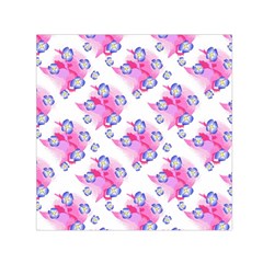 Blue Flowers On Pink Small Satin Scarf (square) by bloomingvinedesign