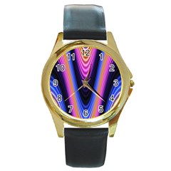 Wave Line Waveform Sound Purple Round Gold Metal Watch