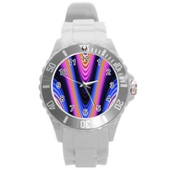 Wave Line Waveform Sound Purple Round Plastic Sport Watch (L)