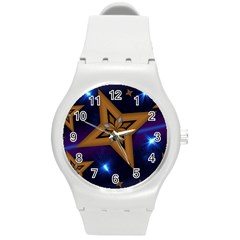 Star Background Round Plastic Sport Watch (m) by HermanTelo