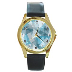 Triangle Blue Pattern Round Gold Metal Watch by HermanTelo