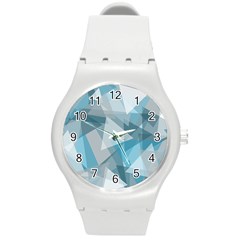 Triangle Blue Pattern Round Plastic Sport Watch (m) by HermanTelo