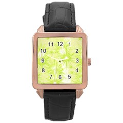 Background Green Star Rose Gold Leather Watch 