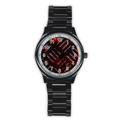 Background Red Metal Stainless Steel Round Watch