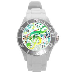 Circle Music Pattern Round Plastic Sport Watch (l)