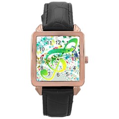 Circle Music Pattern Rose Gold Leather Watch 