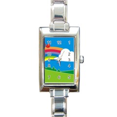 Natural Cloud Field Grass Rectangle Italian Charm Watch by Pakrebo