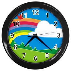 Natural Cloud Field Grass Wall Clock (black) by Pakrebo