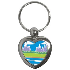 Nature Tree Water Grass Sun Key Chain (heart) by Pakrebo