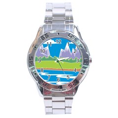 Nature Tree Water Grass Sun Stainless Steel Analogue Watch by Pakrebo