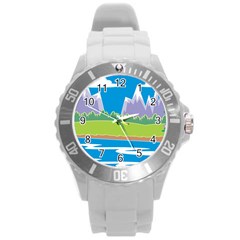 Nature Tree Water Grass Sun Round Plastic Sport Watch (l) by Pakrebo