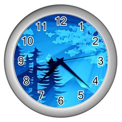 Forest Landscape Pine Trees Forest Wall Clock (silver) by Pakrebo