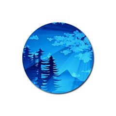 Forest Landscape Pine Trees Forest Rubber Coaster (round)  by Pakrebo