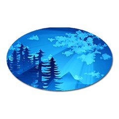 Forest Landscape Pine Trees Forest Oval Magnet by Pakrebo