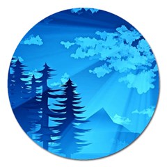 Forest Landscape Pine Trees Forest Magnet 5  (round) by Pakrebo