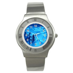 Forest Landscape Pine Trees Forest Stainless Steel Watch by Pakrebo