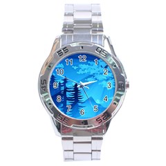 Forest Landscape Pine Trees Forest Stainless Steel Analogue Watch by Pakrebo