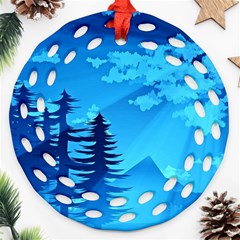 Forest Landscape Pine Trees Forest Ornament (round Filigree) by Pakrebo