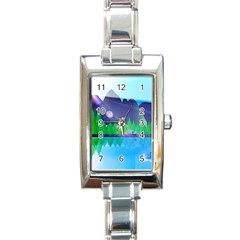 Forest Landscape Pine Trees Forest Rectangle Italian Charm Watch by Pakrebo