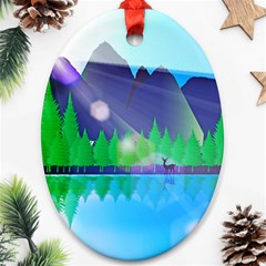 Forest Landscape Pine Trees Forest Ornament (oval) by Pakrebo