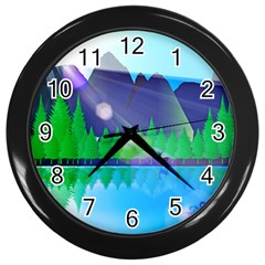 Forest Landscape Pine Trees Forest Wall Clock (black) by Pakrebo