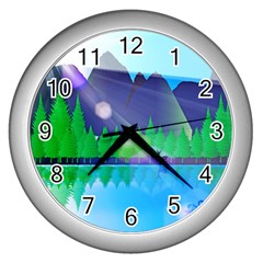 Forest Landscape Pine Trees Forest Wall Clock (silver) by Pakrebo